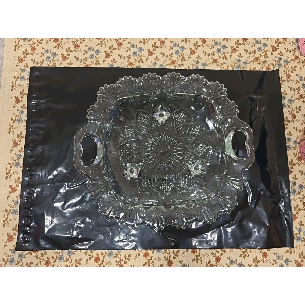 Vintage 1960-1970s Pasari Indonesian Footed Crystal‎ Tray With Heart Handles